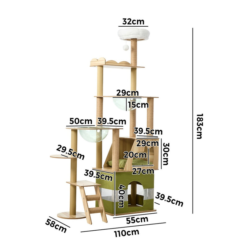 Alopet 183cm Cat Tree Large Multi-Level Condo Capsule Bowl