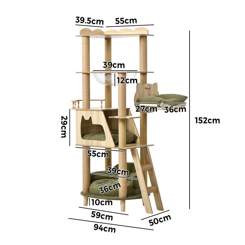 Alopet 152cm Cat Tree Sofa Bed Condo Clear Capsule Bowl Scratch Post