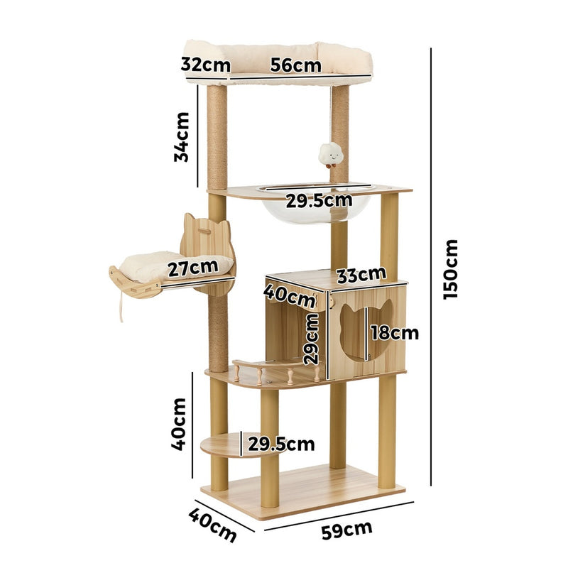 Alopet Cat Tree Tower Scratching Post Cats Condo House Bed Wood 150cm