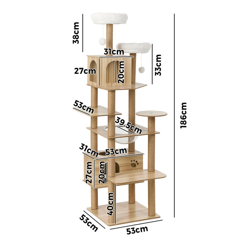 Alopet Cat Tree Tower Scratching Post Cats Condo House Bed Wood 186cm