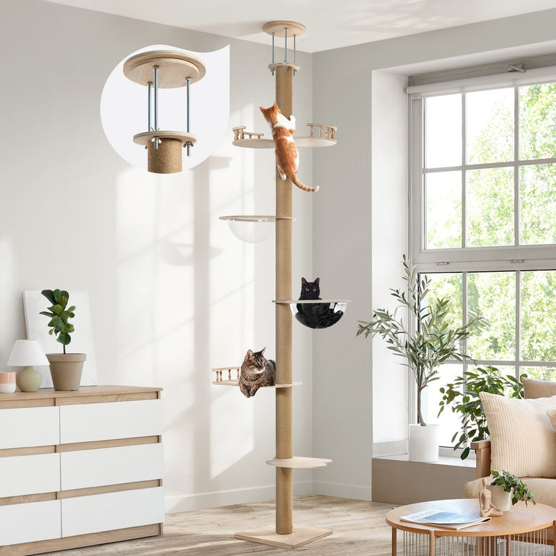 Alopet Cat Tree Wood Tower Scratching 300cm Post Floor to Ceiling