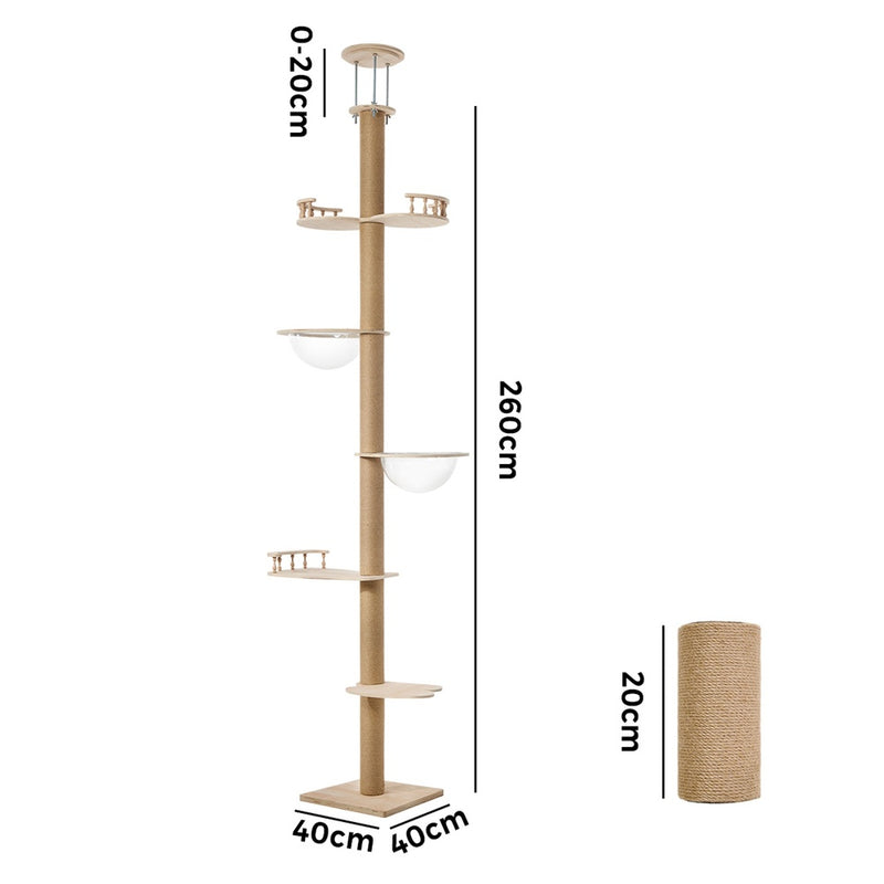 Alopet Cat Tree Wood Tower Scratching 300cm Post Floor to Ceiling