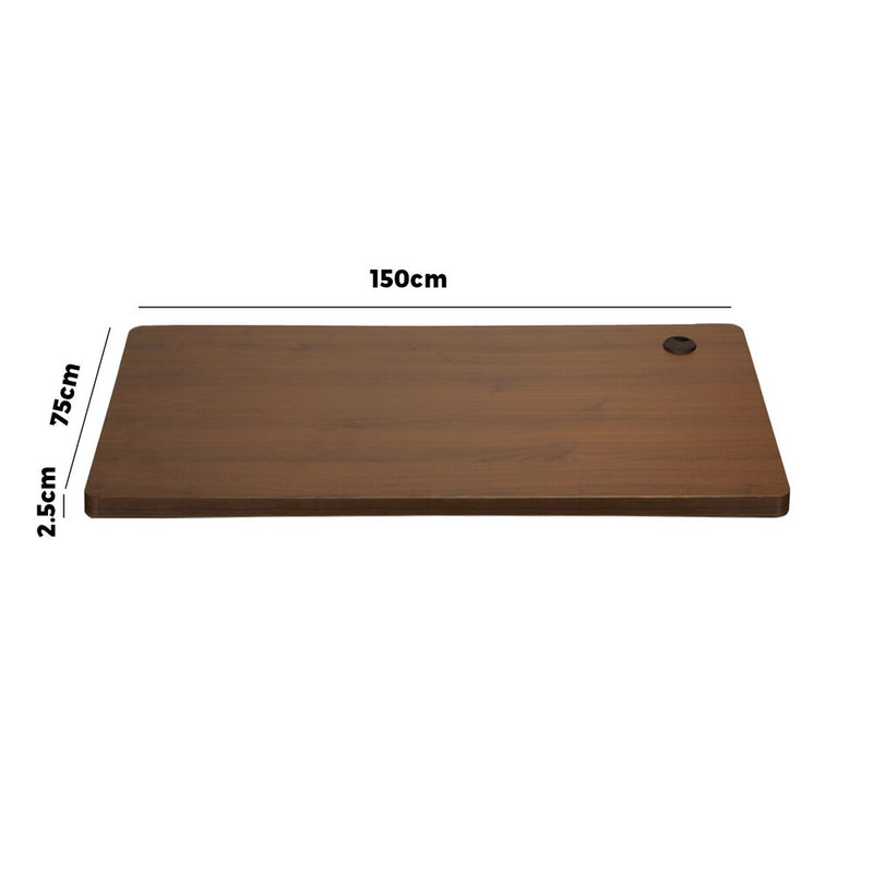 Oikiture Standing Desk Top with Drilled Hole Walnut 150x75cm