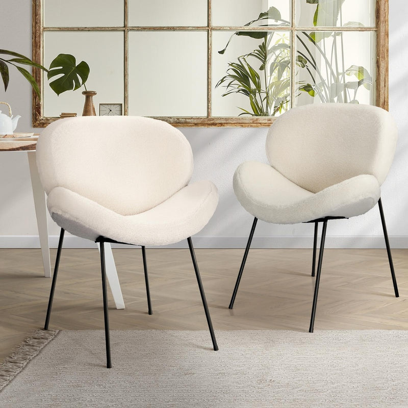 Oikiture 2PCS Dining Chair Faux Sherpa Cream