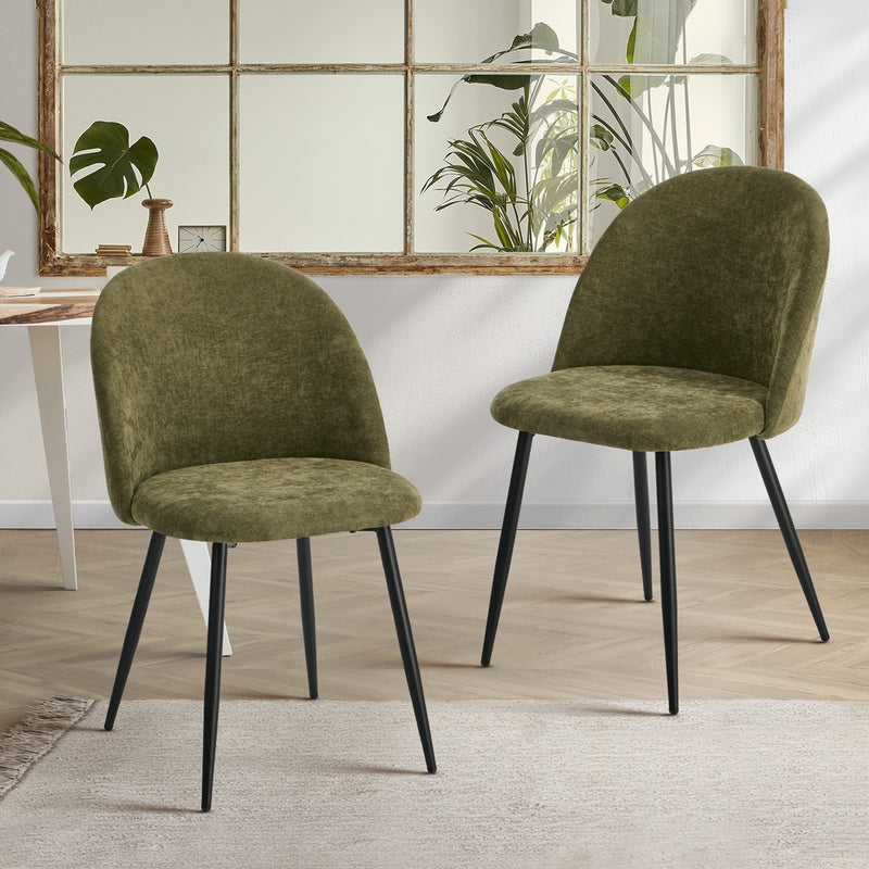 Oikiture 2x Dining Chairs Accent Chair Armchair Kitchen Linen Green