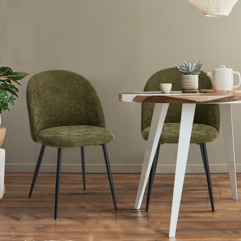 Oikiture 2x Dining Chairs Accent Chair Armchair Kitchen Linen Green