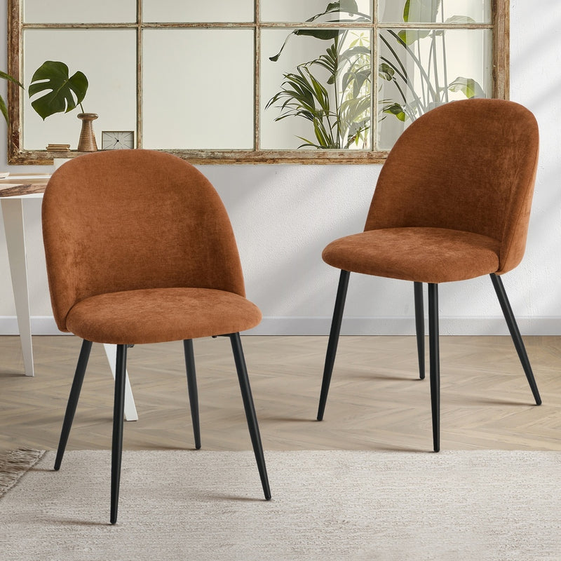 Oikiture 2x Dining Chairs Accent Chair Armchair Kitchen Linen Orange