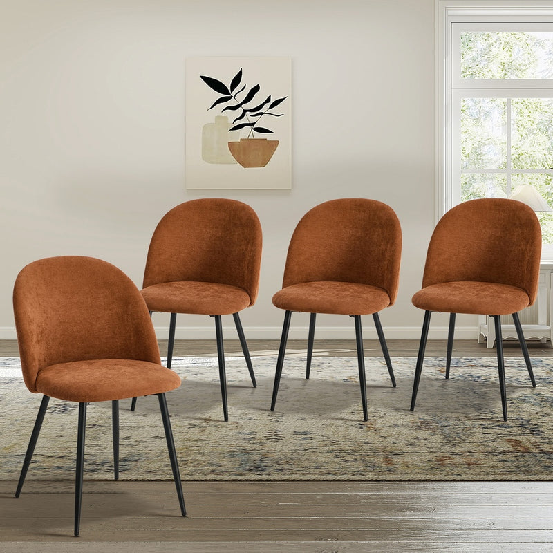 Oikiture 4x Dining Chairs Accent Armchair Upholstered Linen Orange