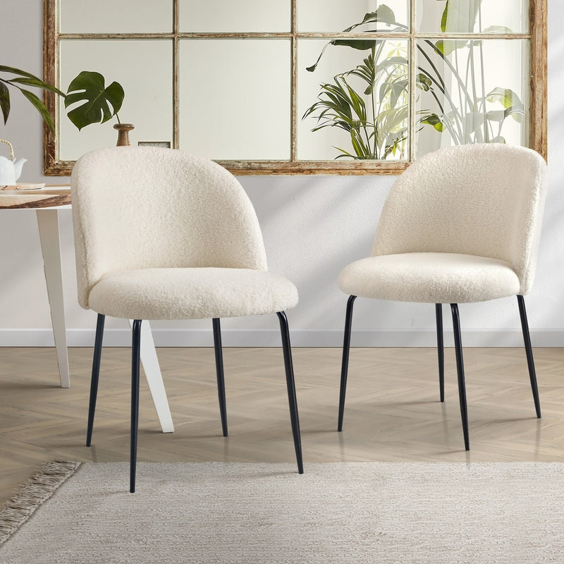 Oikiture 2x Dining Chairs Upholstered Sherpa White