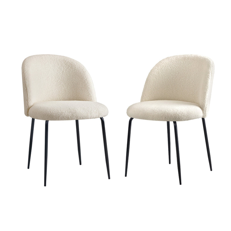 Oikiture 2x Dining Chairs Upholstered Sherpa White