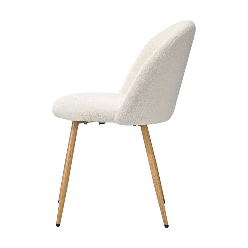 Oikiture 2x Dining Chairs Upholstered Sherpa Wooden White