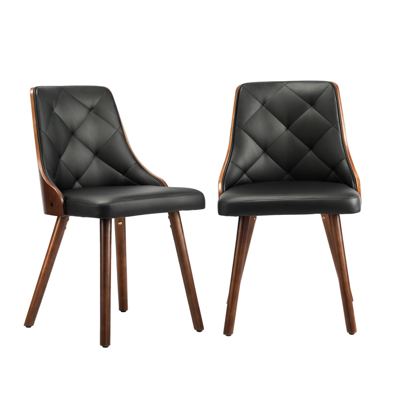 Oikiture 4x Wooden Dining Chairs Faux Leather Padded Black