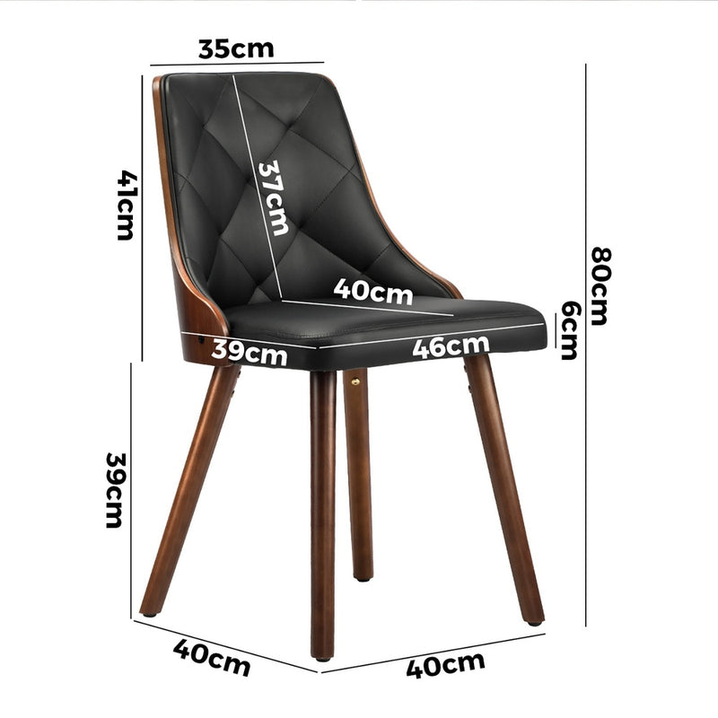 Oikiture 4x Wooden Dining Chairs Faux Leather Padded Black