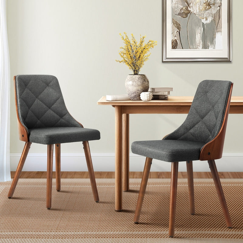 Oikiture Dining Chairs Wooden Faux Leather Seatx2 Grey