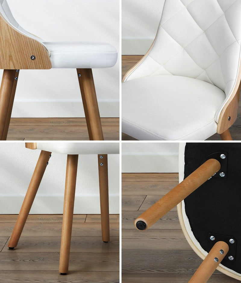 Oikiture Dining Chairs Wooden Faux Leather Seat 2x White