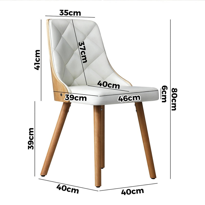 Oikiture 4x Wooden Dining Chairs Faux Leather Padded White