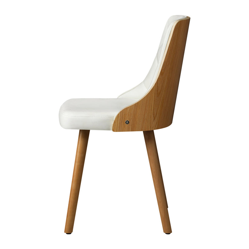 Oikiture 4x Wooden Dining Chairs Faux Leather Padded White