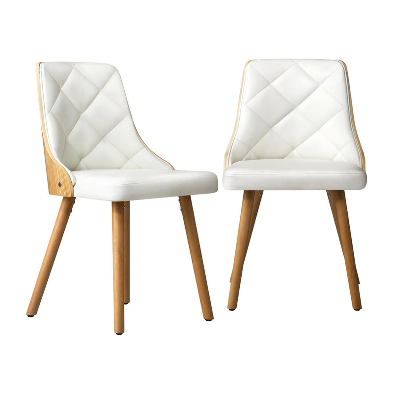Oikiture 8x Wooden Dining Chairs Faux Leather Padded White