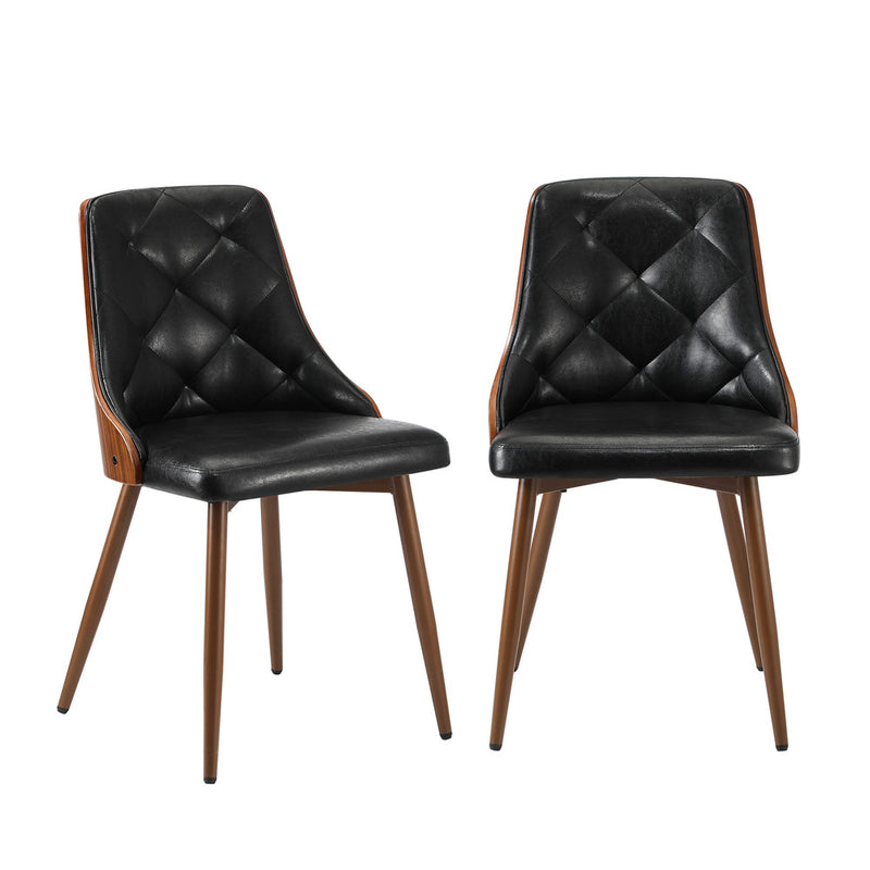 Oikiture Dining Chairs Retro PU Leather x2 Black