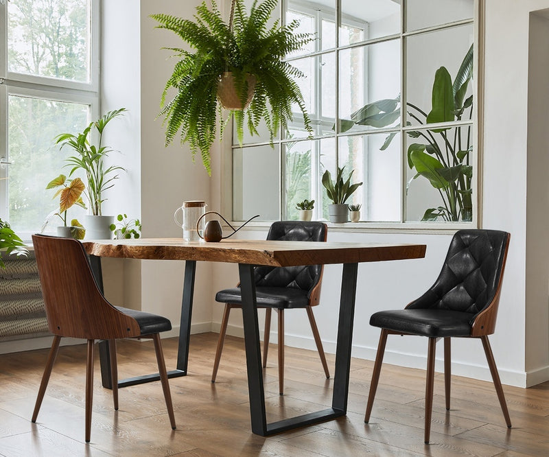 Oikiture Dining Chairs Retro PU Leather x2 Black