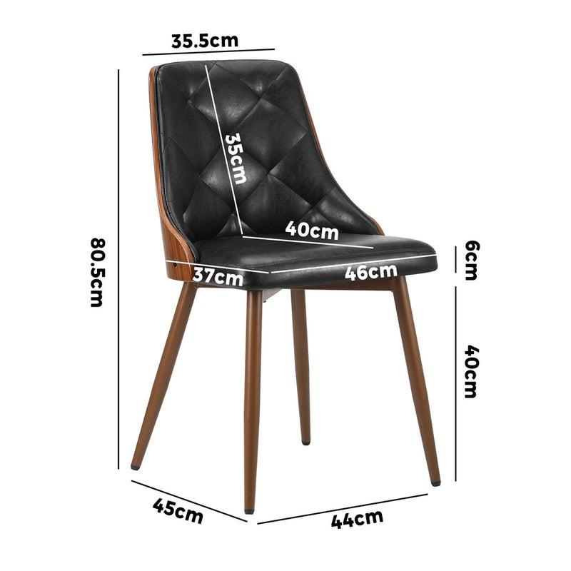 Oikiture Dining Chairs Cafe Seat Retro PU Leather x4 Black