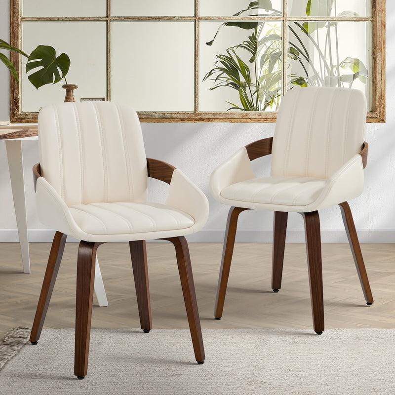 Oikiture 2x Dining Bentwood Chairs PU Leather Kitchen Beige