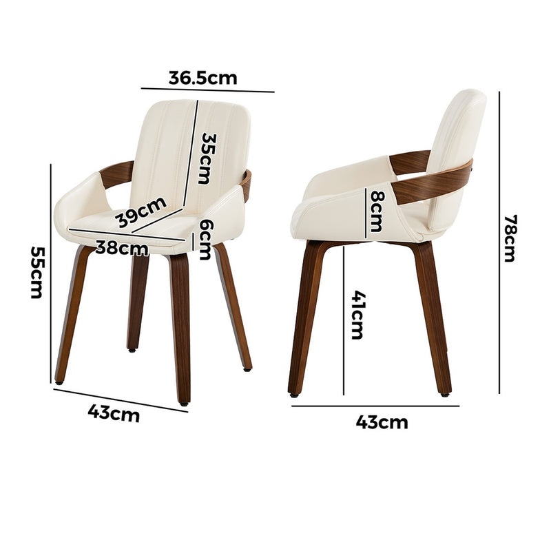 Oikiture 2x Dining Bentwood Chairs PU Leather Kitchen Beige