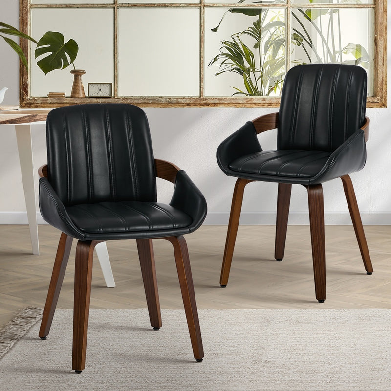 Oikiture 2x Dining Bentwood Chairs PU Leather Kitchen Black