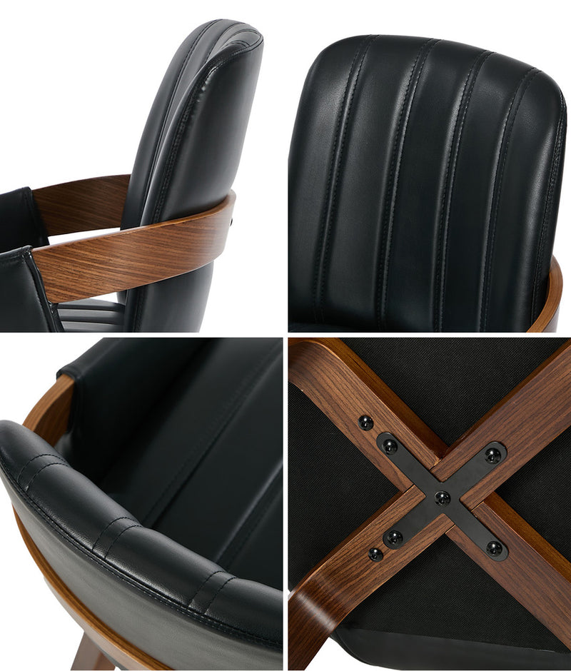 Oikiture 2x Dining Bentwood Chairs PU Leather Kitchen Black