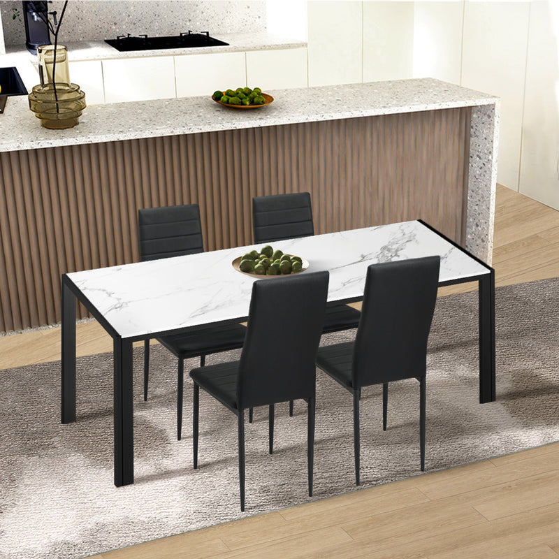 Oikiture 4PCS Dining Chairs High-Back Faux Leather Black