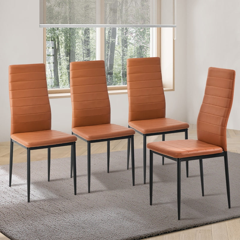 Oikiture 4PCS High Back Dining Chairs Padded Faux Leather Brown