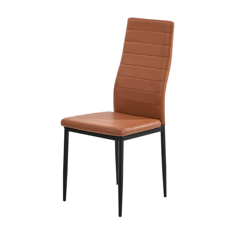 Oikiture 4PCS High Back Dining Chairs Padded Faux Leather Brown
