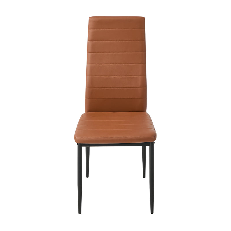 Oikiture 4PCS High Back Dining Chairs Padded Faux Leather Brown