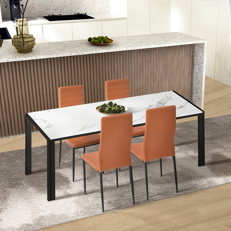 Oikiture 4PCS High Back Dining Chairs Padded Faux Leather Brown