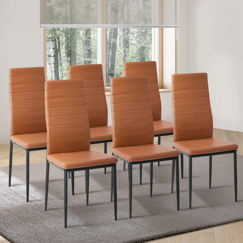 Oikiture 6PCS High Back Dining Chairs Padded Faux Leather Brown