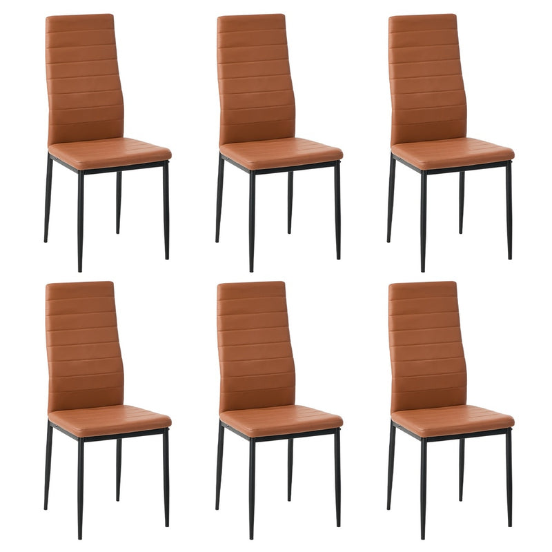 Oikiture 6PCS High Back Dining Chairs Padded Faux Leather Brown