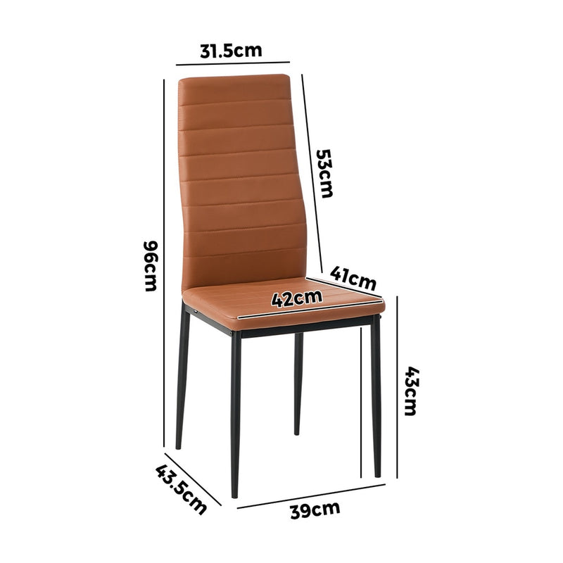 Oikiture 6PCS High Back Dining Chairs Padded Faux Leather Brown