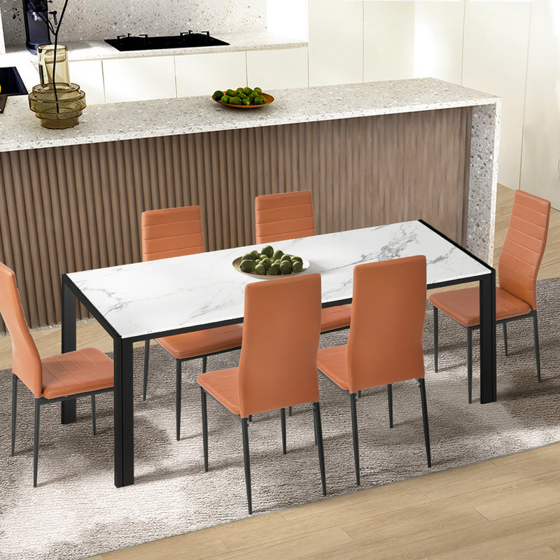Oikiture 6PCS High Back Dining Chairs Padded Faux Leather Brown
