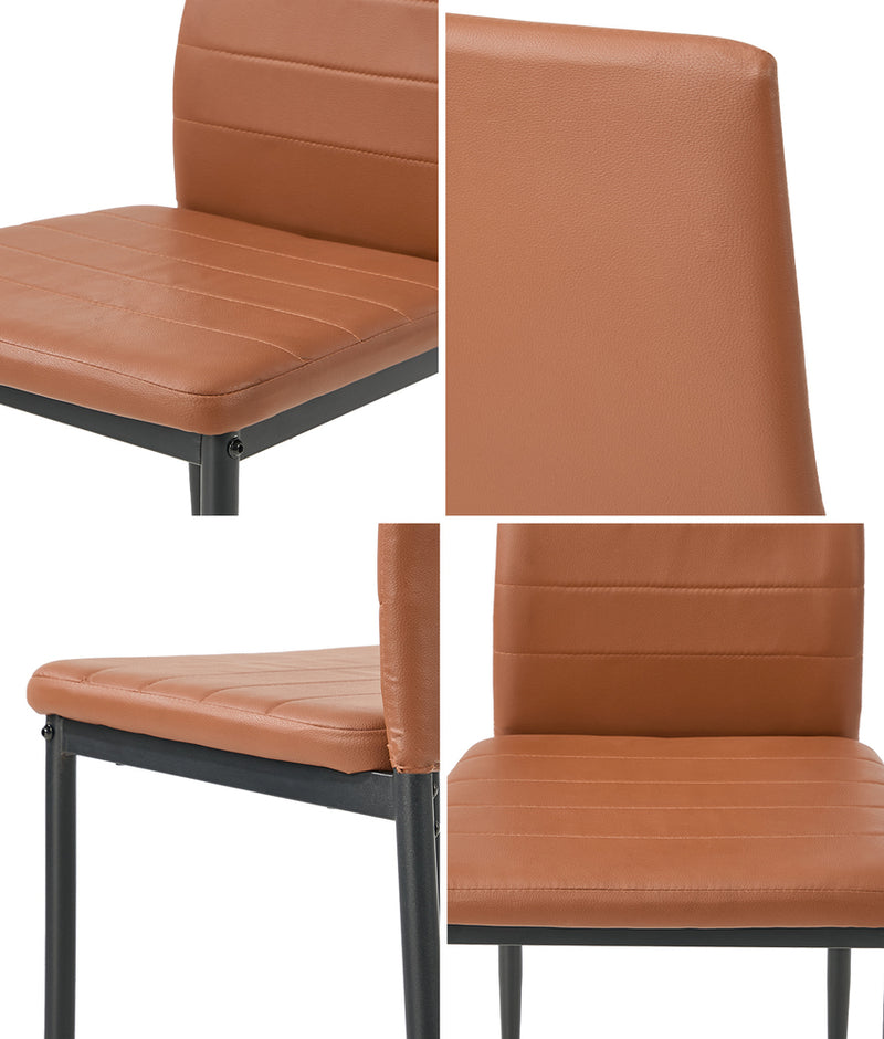 Oikiture 6PCS High Back Dining Chairs Padded Faux Leather Brown
