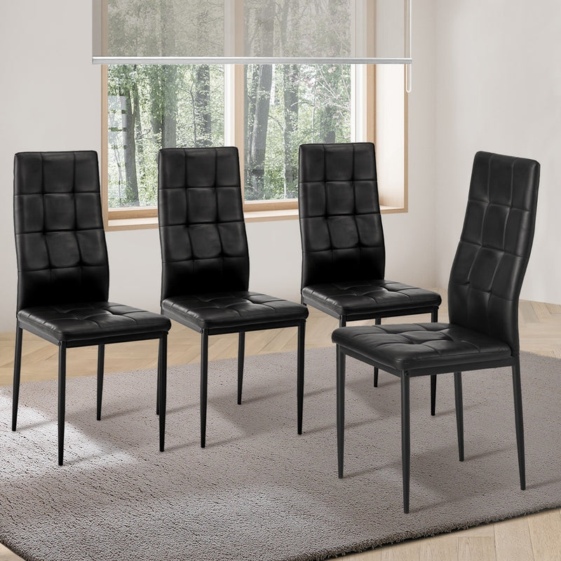Oikiture 4PCS Dining Chairs High-Back Faux Leather Square Pattern