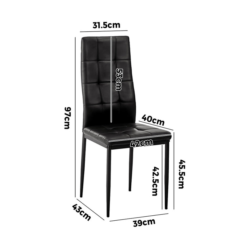 Oikiture 4PCS Dining Chairs High-Back Faux Leather Square Pattern