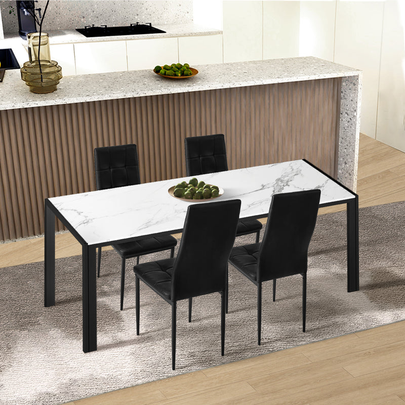 Oikiture 4PCS Dining Chairs High-Back Faux Leather Square Pattern