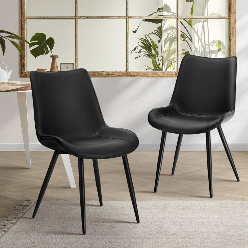 Oikiture 2x Dining Chairs Kitchen Chairs Upholstered PU Leather Black