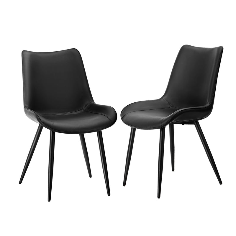 Oikiture 2x Dining Chairs Kitchen Chairs Upholstered PU Leather Black