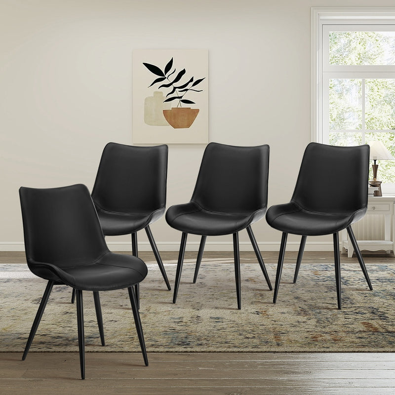 Oikiture 4x Dining Chairs Kitchen Accent Upholstered PU Leather Black