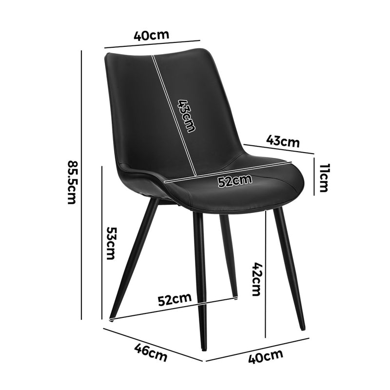 Oikiture 4x Dining Chairs Kitchen Accent Upholstered PU Leather Black