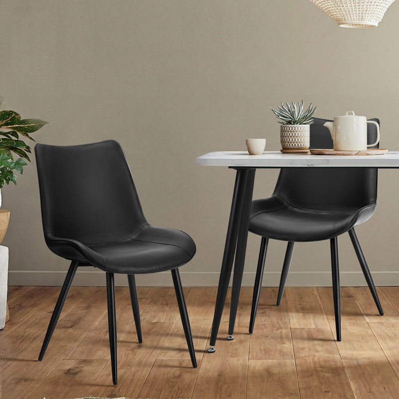 Oikiture 4x Dining Chairs Kitchen Accent Upholstered PU Leather Black