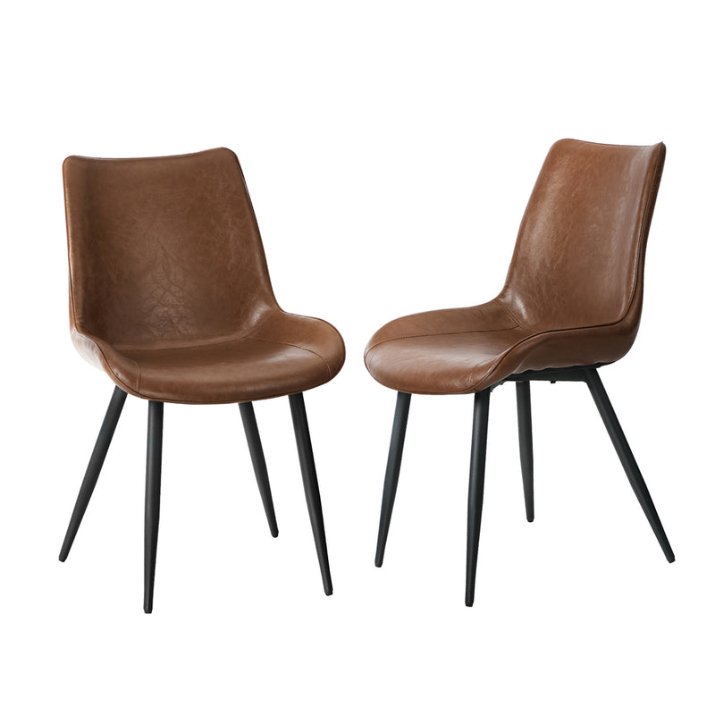 Oikiture 2x Dining Chairs Kitchen Chairs Upholstered PU Leather Brown