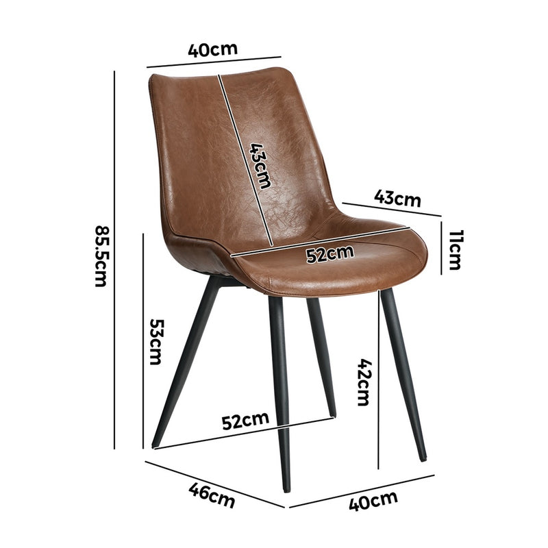 Oikiture 2x Dining Chairs Kitchen Chairs Upholstered PU Leather Brown