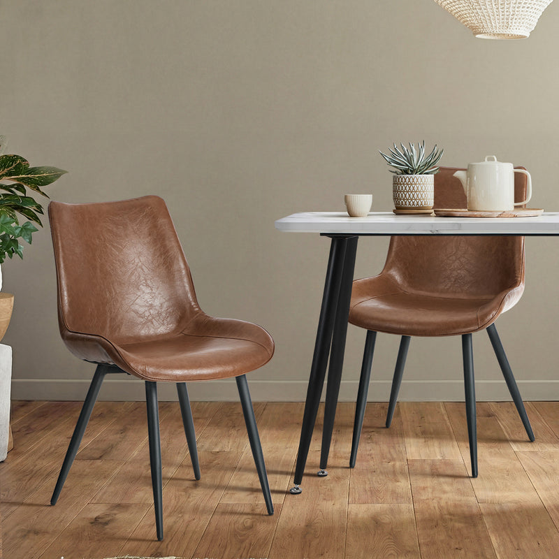 Oikiture 2x Dining Chairs Kitchen Chairs Upholstered PU Leather Brown
